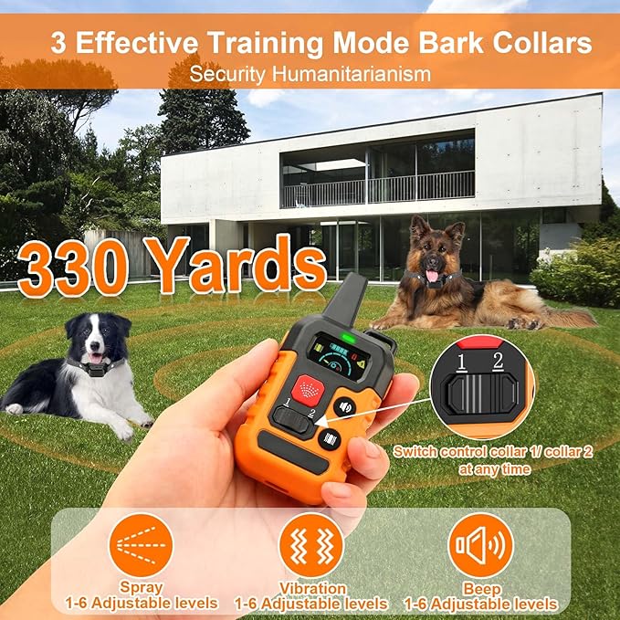Citronella Training Collar for Dogs [2*Citronella Collar, No Automatic] with Beep/Vibration/Spray 4 Mode & 6 Adjustable Sensitivities Dog Training Collar, IPX7 Waterproof Bark Collars for S/M/L Dogs