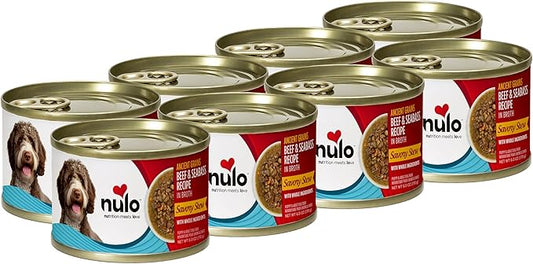 Nulo Ancient Grains Savory Stew with Whole Ingredients Puppy & Dog Food, Beef and Seabass in Broth, 6.0 Ounce, 8 Cans