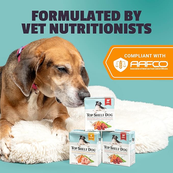 Fresh Dog Food, All Natural Complete Meal or Kibble Topper, Shelf Stable Premade Wet Recipe with Added Vitamins & Minerals for Picky Eaters Puppies Seniors (Beef, 6 x 8.75oz Cartons)