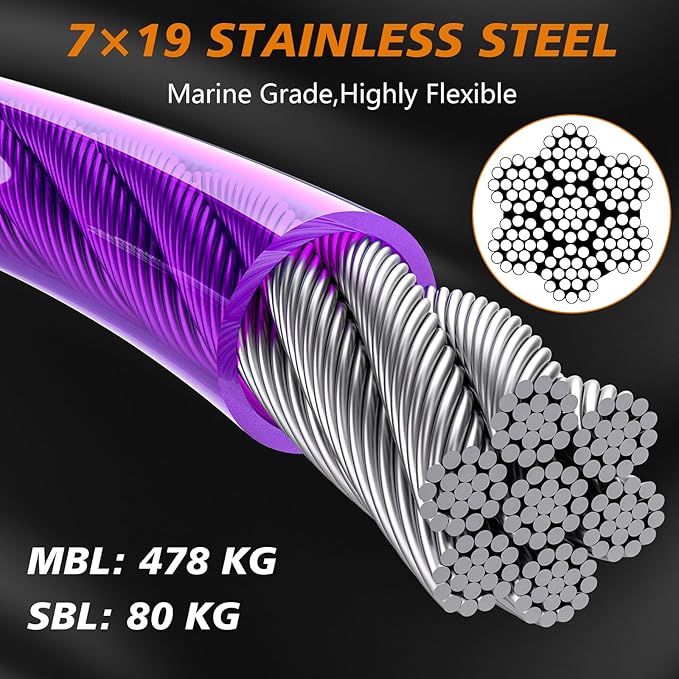 XiaZ Dog Tie Out Cable 20 Feet, Dog Runner for Yard Steel Wire Tether Line, Dogs Chains Heavy Duty for Outside Hold Large Dogs Up to 250 LBS