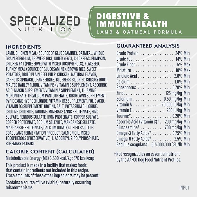 Natural Balance Specialized Nutrition Dry Dog Food with Lamb and Oatmeal for Dogs, Digestive & Immune Health Food, Natural Ingredients with Added Vitamins & Minerals - 3.5 lbs (Pack of 2)