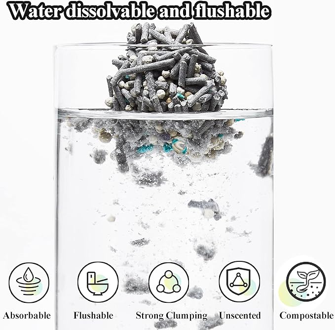 Vealind Cat Litter Fast Clumping Tofu Cats Litter, Flushable Ultra Absorbent 5 in 1 Dust-Free Flushable Odor Free Activiated Carbon Litter Pellets Unscented (2 PACK-16 Pounds)