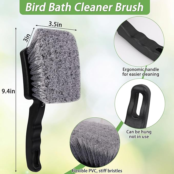 5Pcs Bird Bath Brush Kit, Larbeti 1P Hard Silk Bristle Bird Bath Cleaner Brush, 2P Hummingbird Feeder Cleaning Scrub, 1P Steel Wire Scrub, 1P Clean-Cloth to Hummingbird Feeders, Bath Feeders