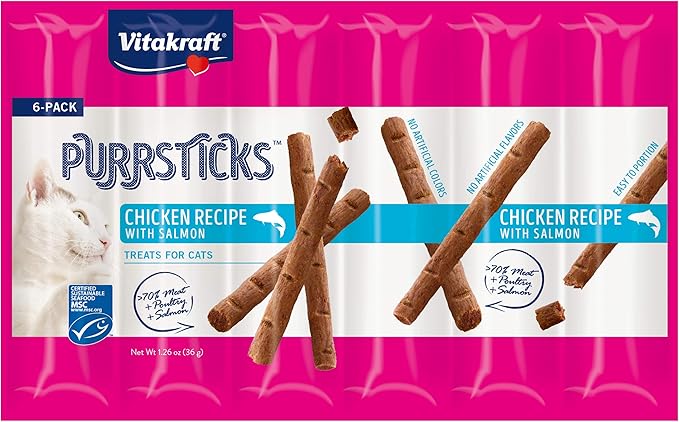 Vitakraft PurrSticks Meaty Cat Sticks - Chicken with Salmon - Segmented and Breakable Meatstick - Deliciously Tender