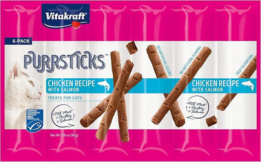 Vitakraft PurrSticks Meaty Cat Sticks - Chicken with Salmon - Segmented and Breakable Meatstick - Deliciously Tender