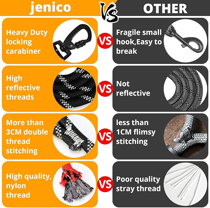 Rope Dog Leash 6 FT: Heavy Duty Leashes with Swivel Lockable Hook Reflective Threads Bungee and Padded Handle - Dog Lead for Large Small Medium Dogs Outside Walking Hiking Red Black