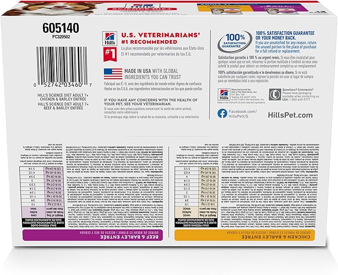Hill's Science Diet Adult 7+, Senior Adult 7+ Premium Nutrition, Wet Dog Food, Variety Pack: Chicken & Barley; Beef & Barley Loaf, 13 oz Can Variety Pack, Case of 12