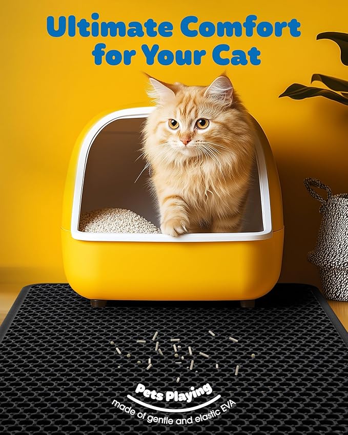 Cat Litter Mat - 23.2'' x 29.1'' Large Litter Trapping Mat, Easy to Clean Litter Box Mat, Waterproof, Urine-Proof, Non-Slip Kitty Litter Mats for Floor, Black
