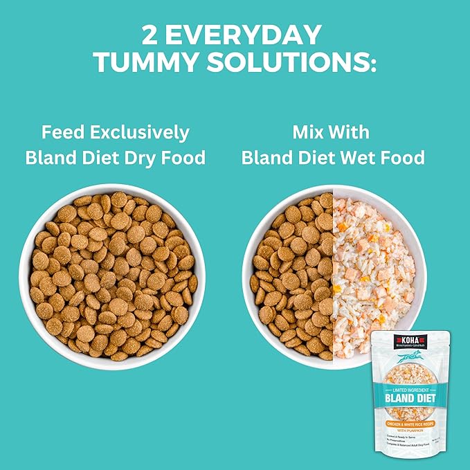 KOHA Limited Ingredient Bland Diet Dry Food for Dogs - Chicken & Brown Rice Recipe, Sensitive Stomach Dog Food - Pumpkin for Digestive Support, 3.5 lbs