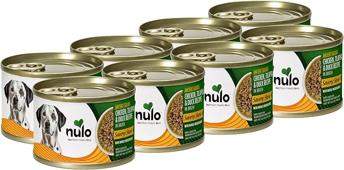 Nulo Ancient Grains Savory Stew with Whole Ingredients Puppy & Dog Food, Chicken, Tilapia, and Duck in Broth, 6.0 Ounce, 8 Cans