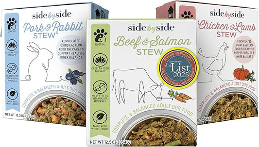 Side by Side Variety Stew, Warming/Cooling/Neutral Dog Food for All Breeds, Made of Whole Foods, Every Ingredient Has a Purpose, No Artificial Additives, Fillers, Gums, Ready to Serve, 12.5 oz, 3 Pack