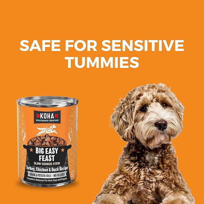 KOHA Big Easy Feast Stew for Dogs with Turkey, Chicken, and Duck, High Protein Wet Dog Food, 12.7oz Cans (Case of 12)