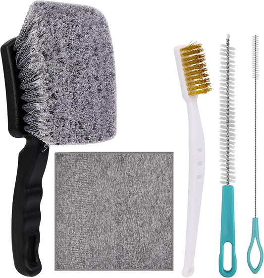 5Pcs Bird Bath Brush Kit, Larbeti 1P Hard Silk Bristle Bird Bath Cleaner Brush, 2P Hummingbird Feeder Cleaning Scrub, 1P Steel Wire Scrub, 1P Clean-Cloth to Hummingbird Feeders, Bath Feeders