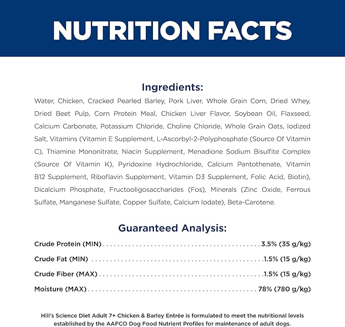 Hill's Science Diet Adult 7+, Senior Adult 7+ Premium Nutrition, Wet Dog Food, Chicken & Barley Loaf, 13 oz Can, Case of 12