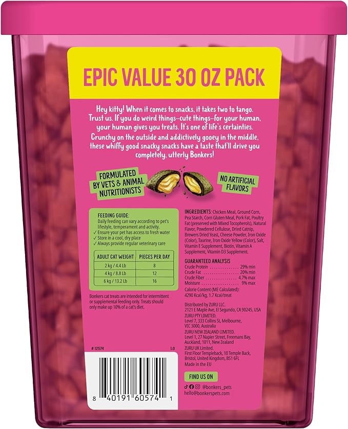 Bonkers Bites CAT Treats Catnip, Chick’N & Cheddar 30 OZ