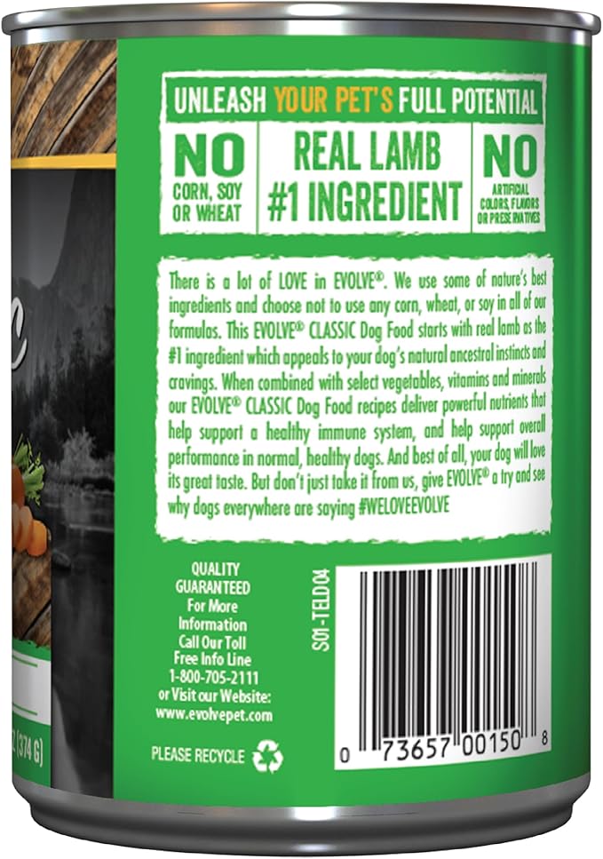 Evolve Classic Lamb and Rice Recipe Canned Dog Food, 13.2oz (Pack of 12)