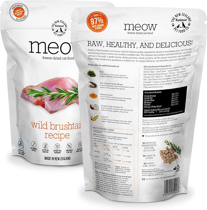 The New Zealand Natural Pet Food Co Meow Freeze Dried Cat Food - Wild Brushtail Recipe, High Protein Treats, Meals & Toppers,Dry Cat Food,9.9 oz