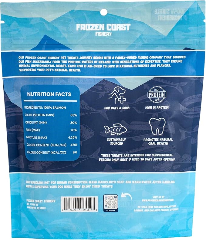 Frozen Coast Freeze-Dried Wild-Caught Salmon Cat & Dog Treats-High-Protein, Omega-3, Grain-Free (2.5 oz-Bag)