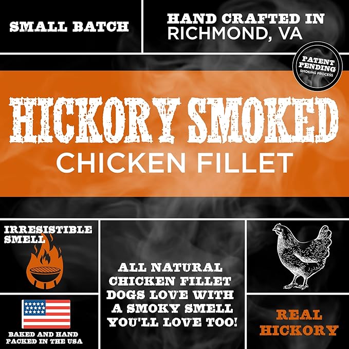 Premium Hickory Smoked Chicken Jerky Dog Treats - 8 oz (Pack of 1) - Dehydrated Poultry Fillets, No Additives, 100% Natural Protein, Grain-Free