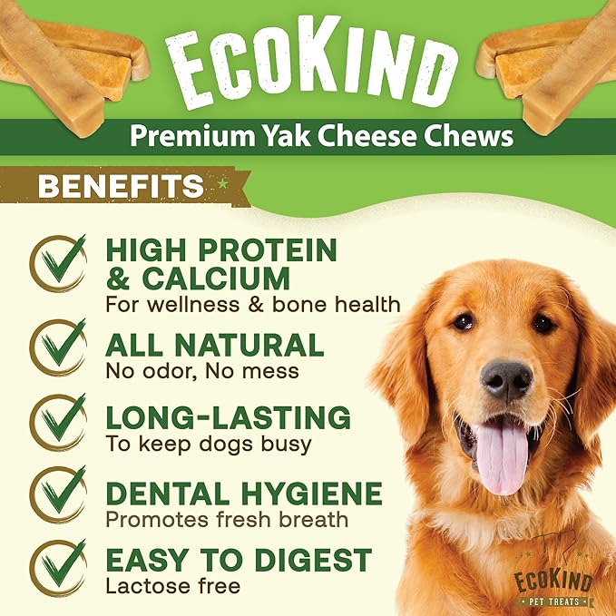 EcoKind Premium Gold Monster Yak Cheese Himalayan Dog Chew, Dog Treats Large Breed, All Natural, High Protein, for Aggressive Chewers, XL - 15+ Chews (5 lbs)