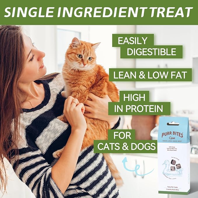 OPET Freeze Dried Duck Cat Treats, Single Ingredient Grain Free High Protein Pet Food for Cats and Dogs, Healthy Training Snacks，Freeze Dried Food Topper (Duck Cubes, 6.36 Ounce)