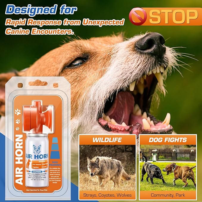 Air Horn, 1.4 oz 120 dB Loud Pet Trainer to Stop Dog Attacking Barking Fighting Jumping, Coyotes Air Horn for Safety, Protect Yourself & Pet While Walking, Orange(4 Pack)