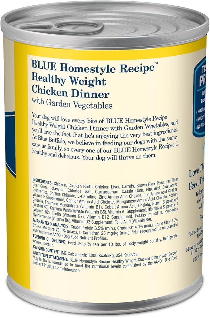 Blue Buffalo Homestyle Recipe Natural Adult Healthy Weight Wet Dog Food, Chicken 12.5-oz can (Pack of 12)