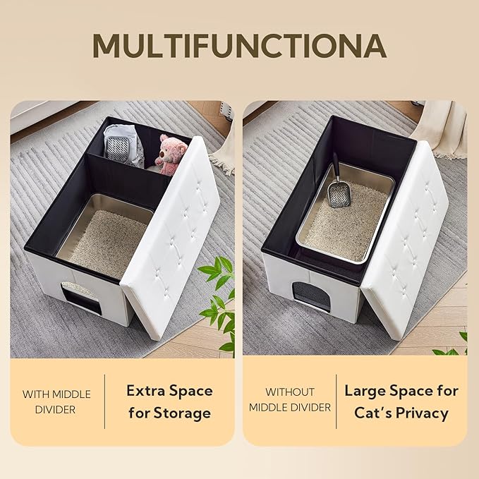 MEEXPAWS Cat Litter Box Enclosure Furniture Hidden, Cat Washroom Bench Storage Cabinet | Extra Large 35.4'' x 19.7'' x 19.7''| Dog Proof | Waterproof Inside/Easy Clean | Easy Assembly | Odor Control