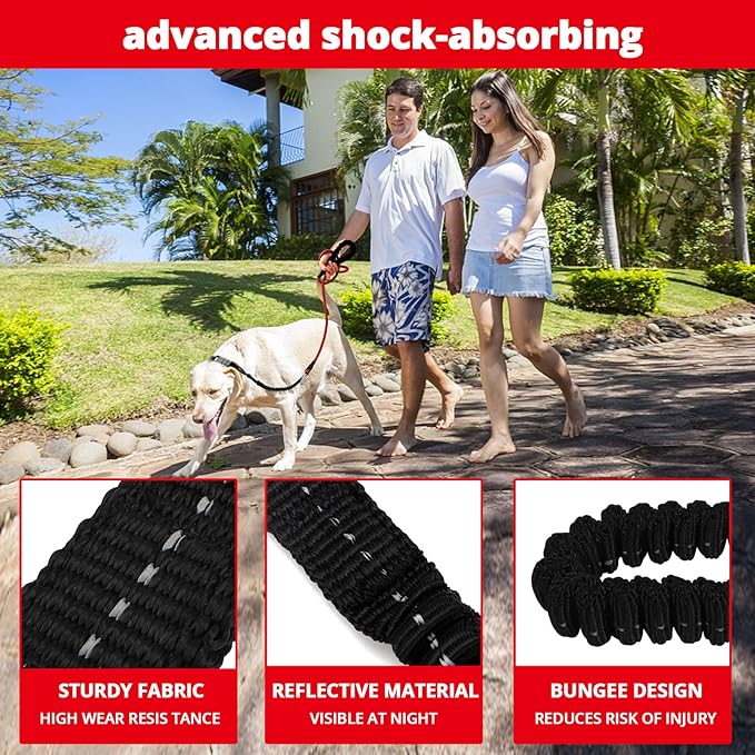 Rope Dog Leash 6 FT: Heavy Duty Leashes with Swivel Lockable Hook Reflective Threads Bungee and Padded Handle - Dog Lead for Large Small Medium Dogs Outside Walking Hiking Red Black