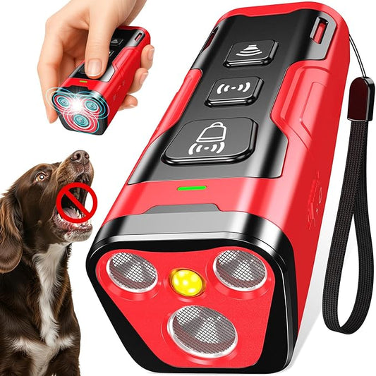 Dog Bark Deterrent Device, 3X Ultrasonic Anti Barking, 6 Training Modes 23 FT Range Barks No More Indoors Outdoors Behavior Correct Safe & Humane Rechargeable Compact Bark Control for Dogs RED