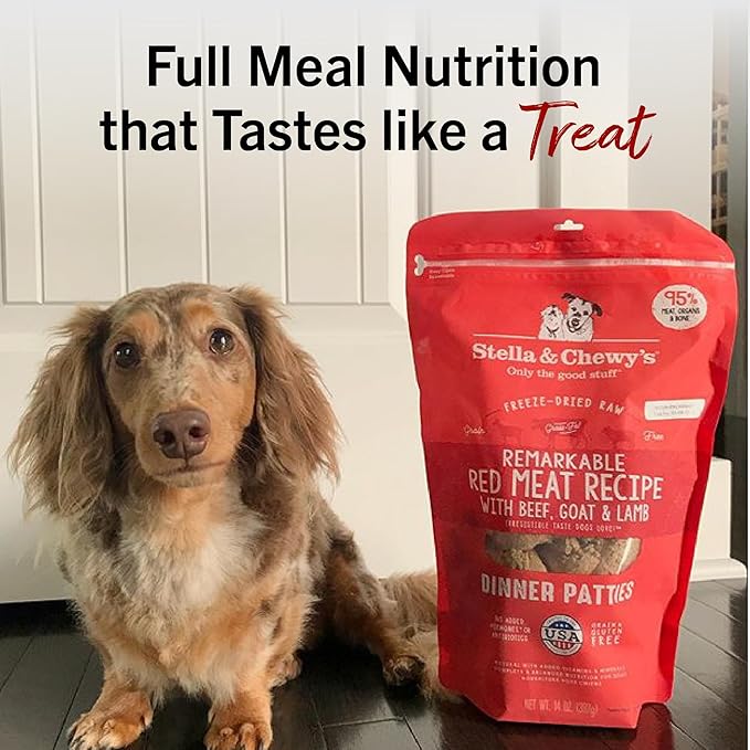 Stella & Chewy's Freeze-Dried Raw Dinner Patties - Remarkable Red Meat Blend - High Protein Grain-Free Puppy & Dog Food - Perfect For Picky Eaters - 14 oz