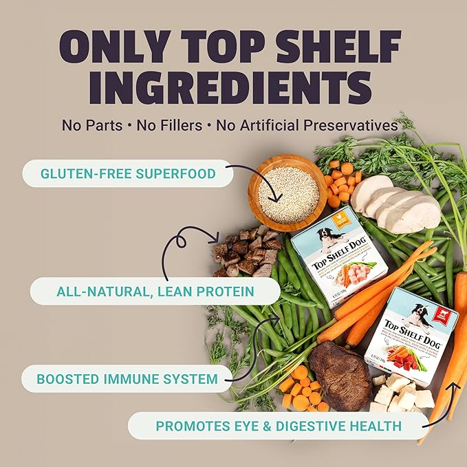 Fresh Dog Food, All Natural Complete Meal or Kibble Topper, Shelf Stable Premade Wet Recipe with Added Vitamins & Minerals for Picky Eaters Puppies Seniors (Beef, 12 x 8.75oz Cartons)