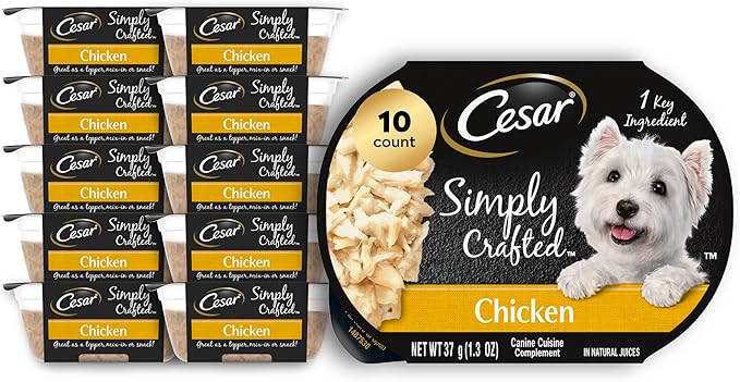 Cesar Simply Crafted Adult Wet Dog Food Meal Topper, Chicken, 1.3 oz. (10 Count, Pack of 1)