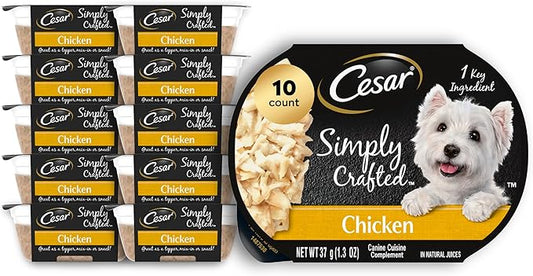 Cesar Simply Crafted Adult Wet Dog Food Meal Topper, Chicken, 1.3 oz. (10 Count, Pack of 1)