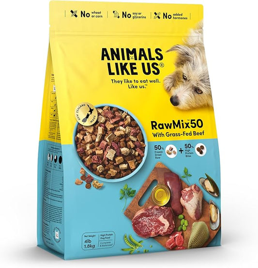RawMix50 Premium Freeze-Dried Raw Grass-Fed Beef Recipe Dog Food, Protein Rich, Includes Kibble, Non-GMO, No Wheat or Corn, 4 lbs