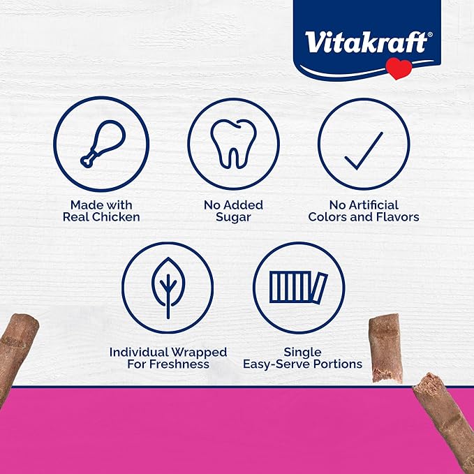 Vitakraft PurrSticks for Cats - Nutritious & Healthy Soft Cat Treats - Gently Oven Roasted Meat Sticks for Cats w/ 70% Meat - Easy-to-Serve Cat Chew Sticks (Chicken, 60 Pack)