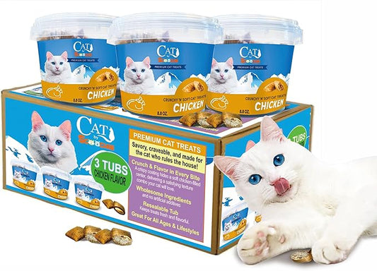 Scoochie Pet Cat by Scoochie – Chicken Flavored Cat Treats, Crunchy Outside & Creamy Inside, 3 | 8.8 oz Tubs