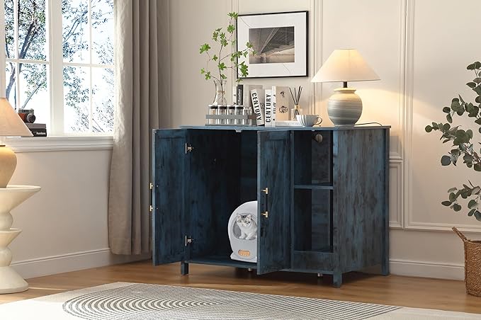 Cat Litter Robot Enclosure, Enclosure for self-Cleaning Litter Boxes,Adjustable Shelf for Dog Proof and Storage,Charging Station,Locks Added for cat,Large Indoor Cat House,Blue