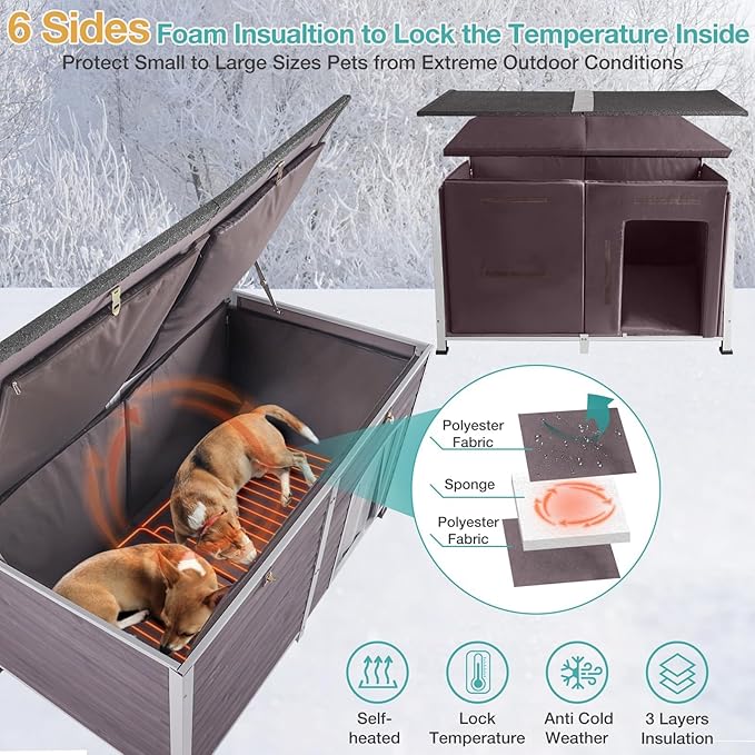 59" Extra Large Outdoor Dog House with Insulated Liner,Dog Kennel with All-Around Iron Frame,Weatherproof Dog Shelter for Small to Large Sizes Dog Kennel (Grey, LH)