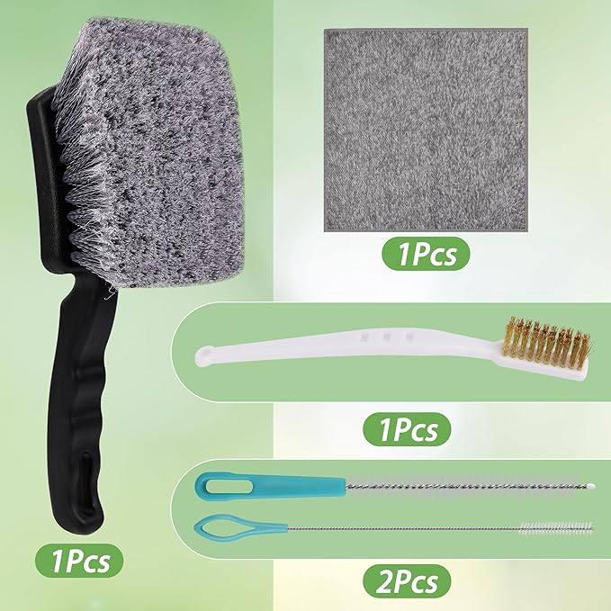 5Pcs Bird Bath Brush Kit, Larbeti 1P Hard Silk Bristle Bird Bath Cleaner Brush, 2P Hummingbird Feeder Cleaning Scrub, 1P Steel Wire Scrub, 1P Clean-Cloth to Hummingbird Feeders, Bath Feeders