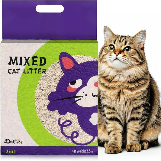 Mixed Cat Litter Fast Clumping,Ultra Absorbent,Natural Ingredients Litter,Water Dissolvable,Dust-Free,Low Tracking Bentonite Tofu Litter Odor Control(Original, 11 Pounds)