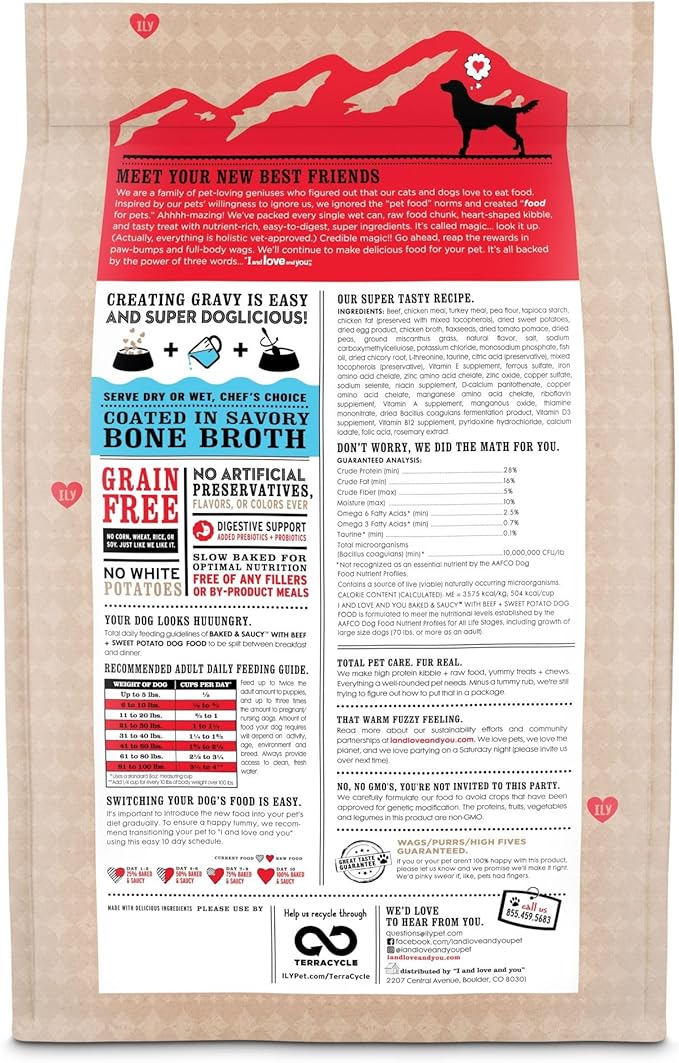 I AND LOVE AND YOU Baked and Saucy Dry Dog Food - Beef + Sweet Potato - Prebiotic + Probiotic, Real Meat, Grain Free, No Fillers, 10.25lb Bag