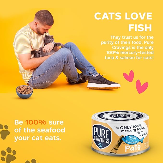 Pure Cravings Tuna and Pumpkin Pate, Canned Wet Cat Food, 100% Mercury-Tested, Moist Can Fish, Grain-Free Protein, Non-GMO, 12 Pack