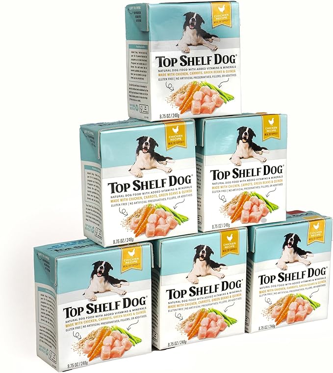 Fresh Dog Food, All Natural Complete Meal or Kibble Topper, Shelf Stable Premade Wet Recipe with Added Vitamins & Minerals for Picky Eaters Puppies Seniors (Chicken 6 x 8.75oz Cartons)