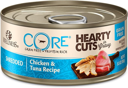 Wellness CORE Hearty Cuts Adult Wet Cat Food, Natural, Protein-Rich, Grain Free, 5.5 Ounce, 24 Pack (Chicken & Tuna)
