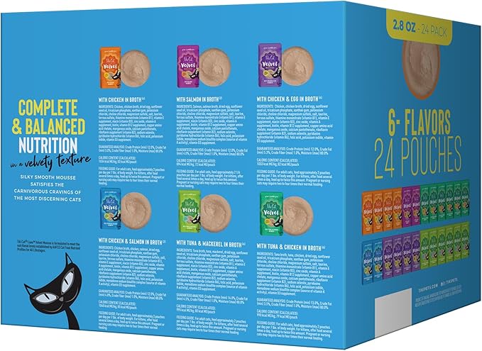 Tiki Cat Luau Velvet Mousse Wet Cat Food, 24 Count Mega Variety Pack 2.8 oz. Pouch (24 Count)