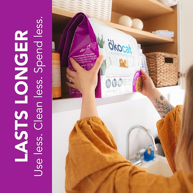 ökocat Less Mess Low Tracking Wood Clumping Cat Litter Mini- Pellets, Unscented, 14 pounds - Natural Ingredients, Stops Odor, Clumps Solid, 99% Dust Free, Great for Long-Hair Breeds