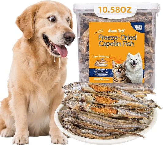 Just Try 10.58 oz Freeze Dried Minnows for Cat & Dog Treats Raw Single Ingredient High Protein Training Treats Pet Snacks Omega 3 for Skin Coat Health