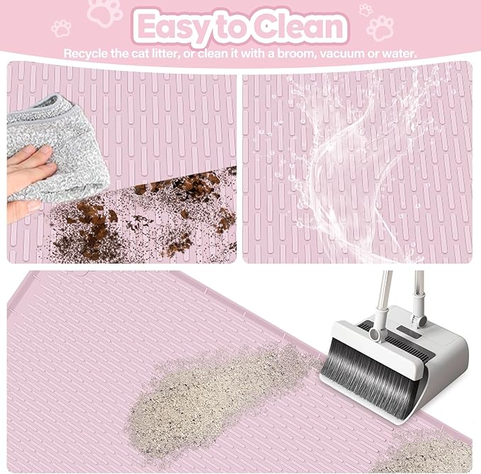 Cat Litter Mat, Extra Large 40" x 28" Silicone Mat Litter Trapping Mat for Scatter Control, Soft on Kitty Paws, Easy to Clean (Pink)