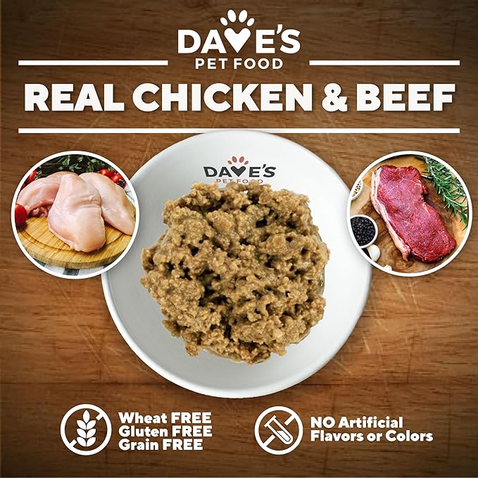 Dave's Pet Food Wet Dog Food & Topper (Chicken & Beef), Made in USA Naturally Healthy Canned with Added Vitamins & Minerals, Gluten Free, 13.2 oz (12 Pack)